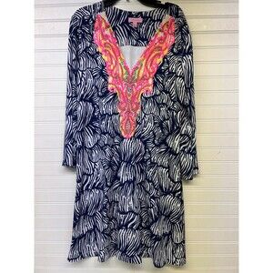 Lilly Pulitzer Dress size Large beaded details Navy, and White